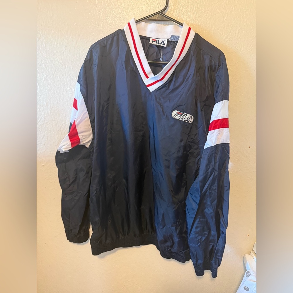 Vintage 90s FILA Vintage Navy Windbreaker with Red & White Accents